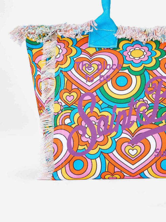 Mc2 Saint Barth Cotton canvas Vanity tote bag with groovy print Offerta natalizia