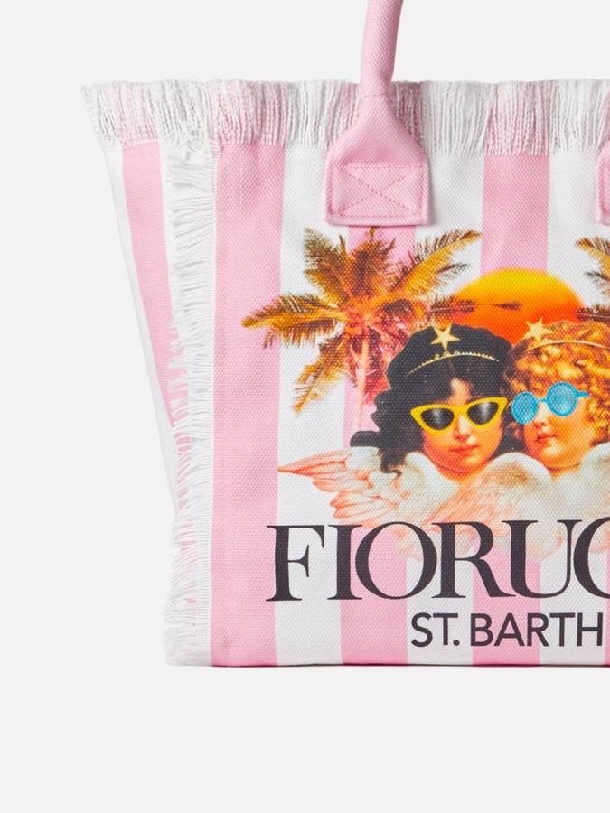 Mc2 Saint Barth Borsa a spalla Vanity in canvas con stampa a righe bianche e rosa e angeli Fiorucci | FIORUCCI SPECIAL EDITION Offerta per la Festa della Mamma