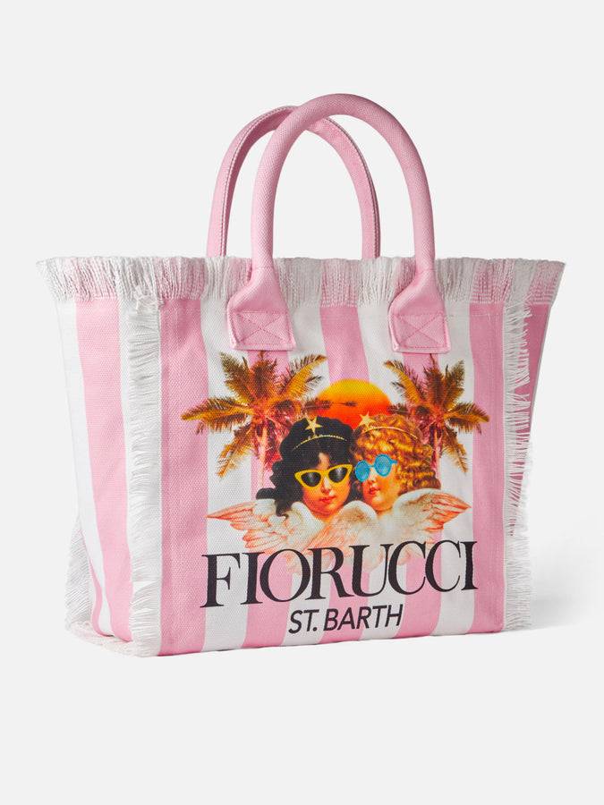 Mc2 Saint Barth Borsa a spalla Vanity in canvas con stampa a righe bianche e rosa e angeli Fiorucci | FIORUCCI SPECIAL EDITION Offerta per la Festa della Mamma