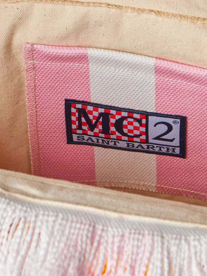 Mc2 Saint Barth Borsa a spalla Vanity in canvas con stampa a righe bianche e rosa e angeli Fiorucci | FIORUCCI SPECIAL EDITION Offerta per la Festa della Mamma