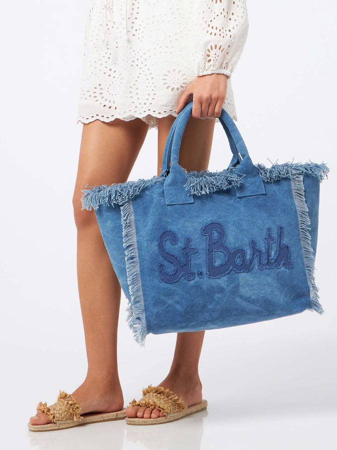 Mc2 Saint Barth Denim cotton canvas Vanity tote bag with logo bag Offerta Giorno del Papà