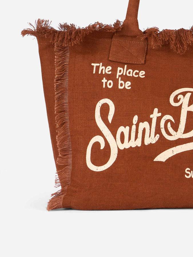 Mc2 Saint Barth Brown Vanity Linen tote bag with Saint Barth logo Offerta San Valentino