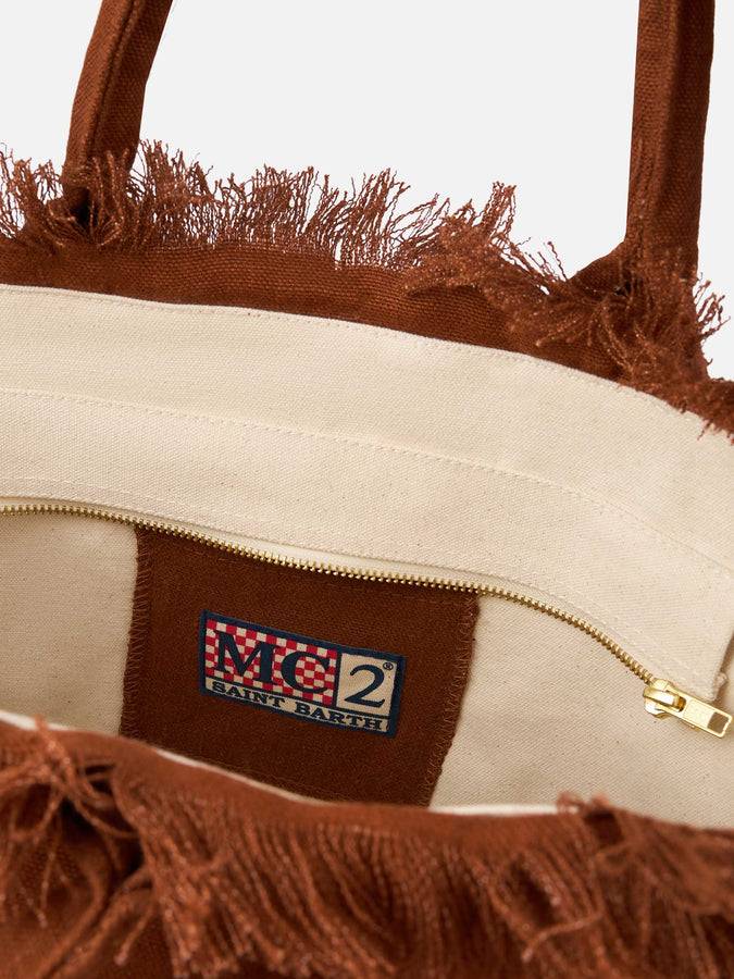Mc2 Saint Barth Brown Vanity Linen tote bag with Saint Barth logo Offerta San Valentino