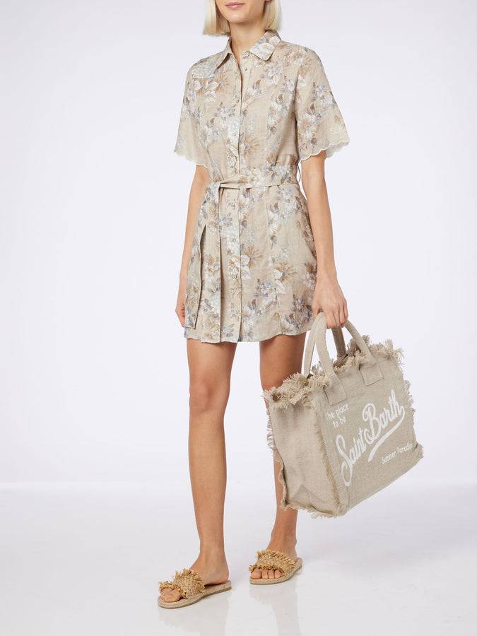 Mc2 Saint Barth Borsa tote Vanity in lino beige con ricamo Online Outlet