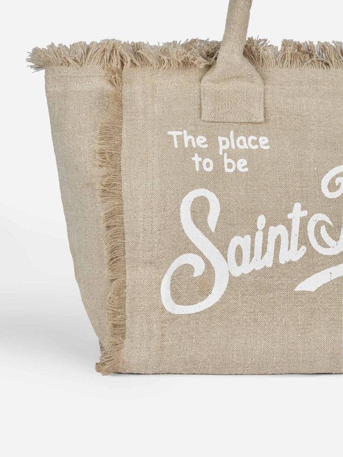 Mc2 Saint Barth Borsa tote Vanity in lino beige con ricamo Online Outlet