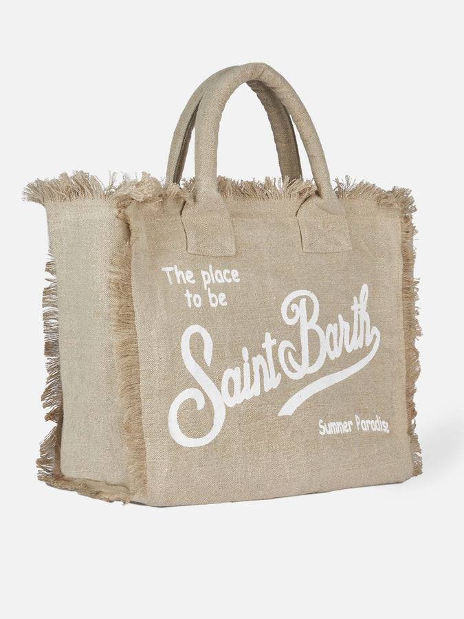 Mc2 Saint Barth Borsa tote Vanity in lino beige con ricamo Online Outlet