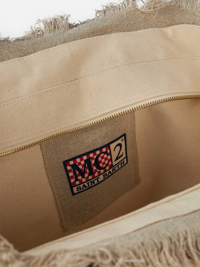 Mc2 Saint Barth Borsa tote Vanity in lino beige con ricamo Online Outlet