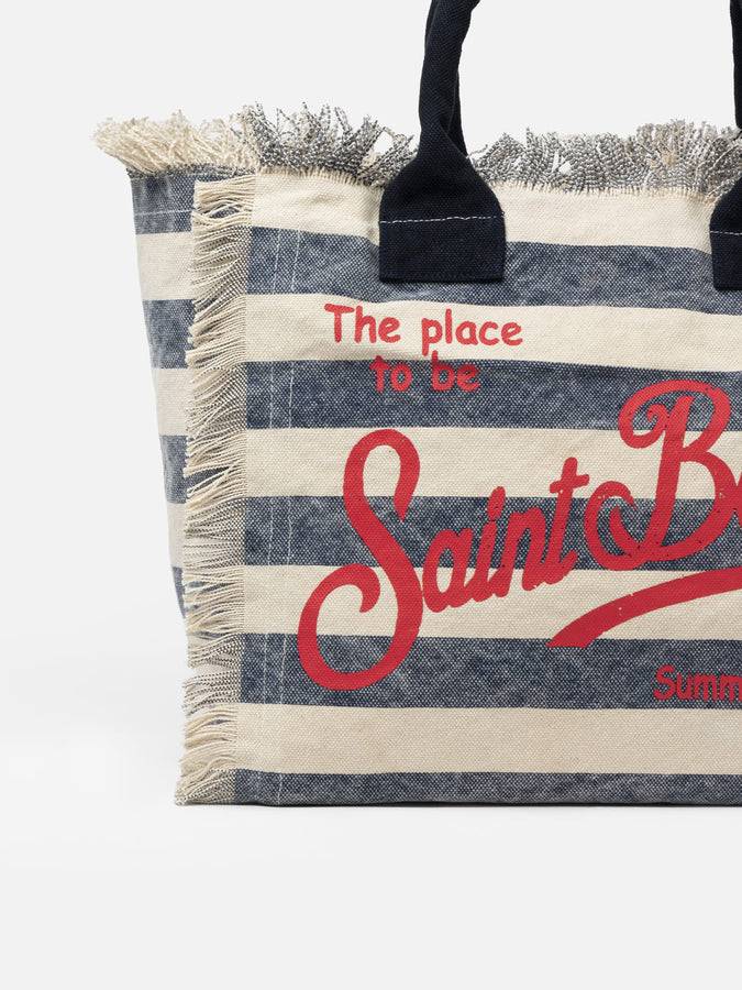 Mc2 Saint Barth Borsa tote Vanity in tela di cotone a righe blu Offerta temporanea