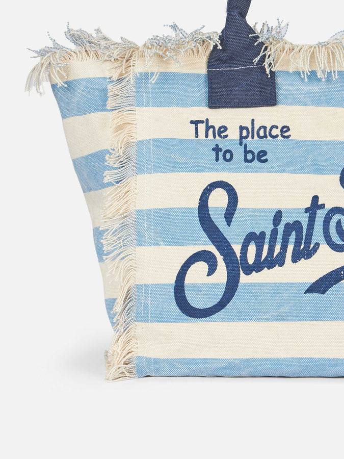 Mc2 Saint Barth Borsa tote Vanity in tela di cotone a righe azzurre Offerte esclusive