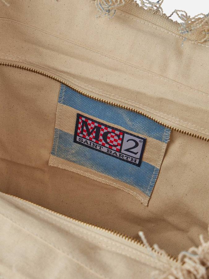 Mc2 Saint Barth Borsa tote Vanity in tela di cotone a righe azzurre Offerte esclusive