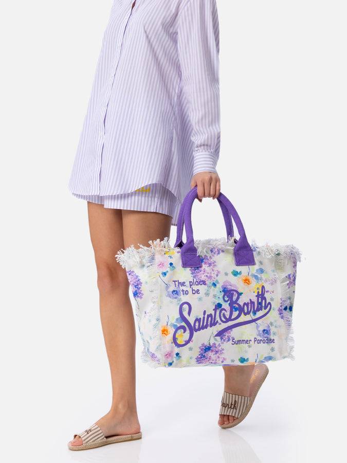 Mc2 Saint Barth Borsa tote Vanity in tela di cotone con fiori color acqua Bestseller