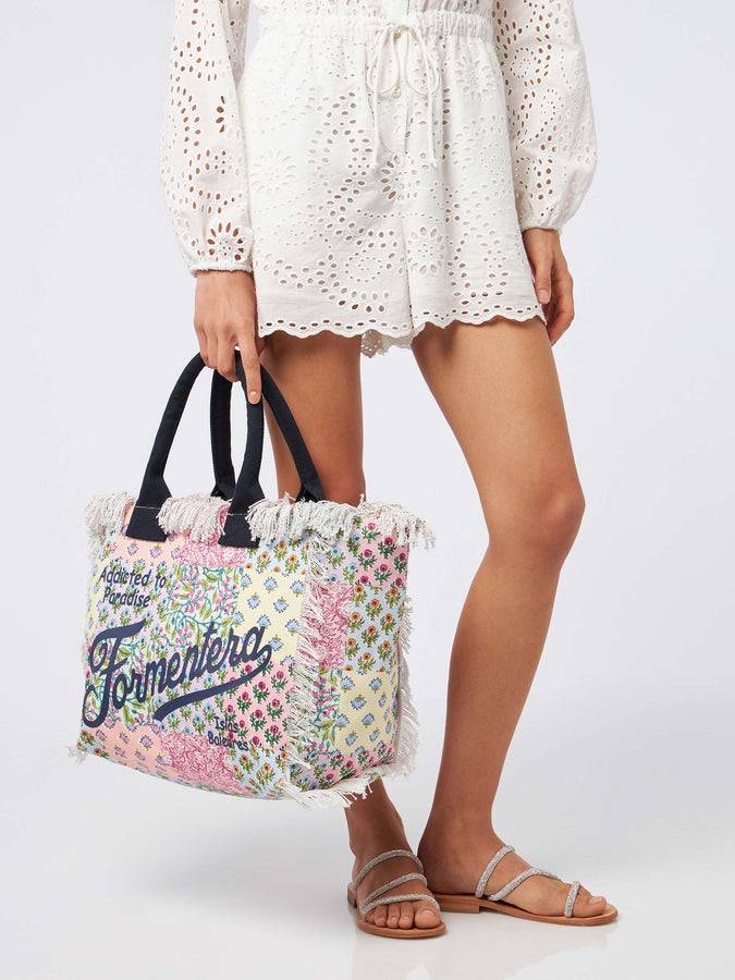 Mc2 Saint Barth Borsa tote Vanity in tela di cotone con applicazione di fiori Formentera Offerte stagionali