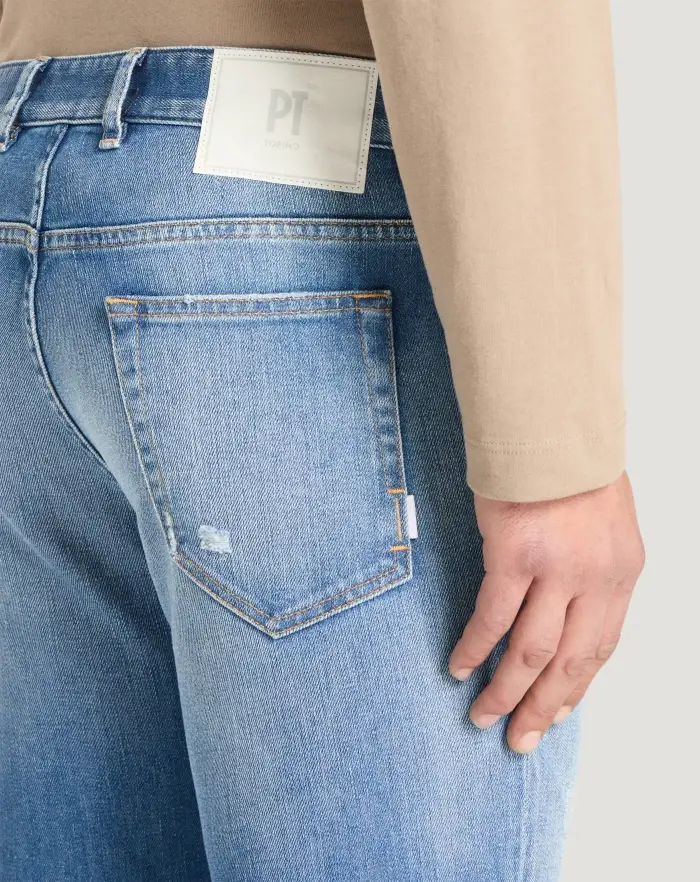 Pantaloni Torino Jeans Reggae in denim stretch indigo Vendita Calda