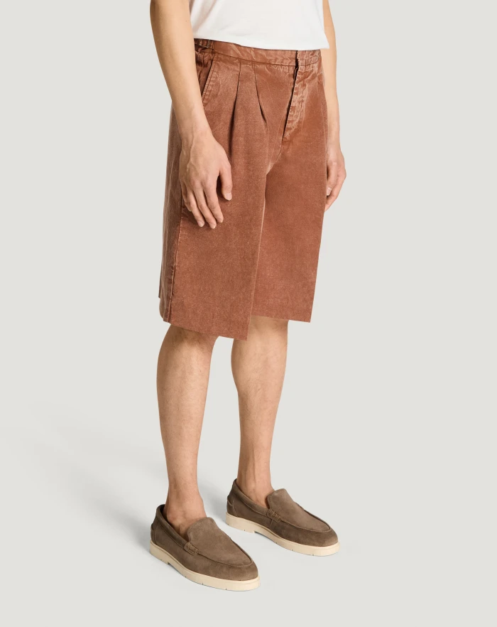 Pantaloni Torino Bermuda in twill di cotone e lino Qualità