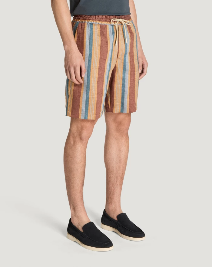 Pantaloni Torino Bermuda in lino fluido a righe Acquista Ora