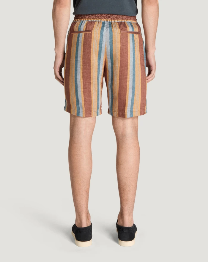 Pantaloni Torino Bermuda in lino fluido a righe Acquista Ora