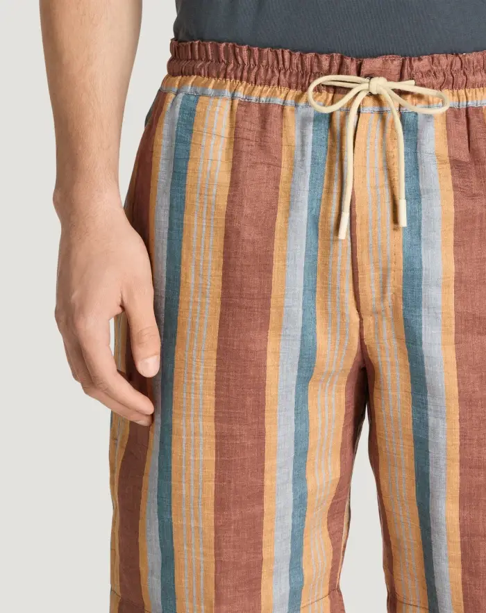 Pantaloni Torino Bermuda in lino fluido a righe Acquista Ora