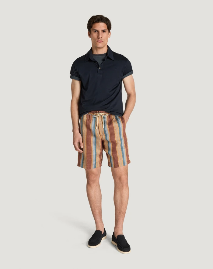 Pantaloni Torino Bermuda in lino fluido a righe Acquista Ora