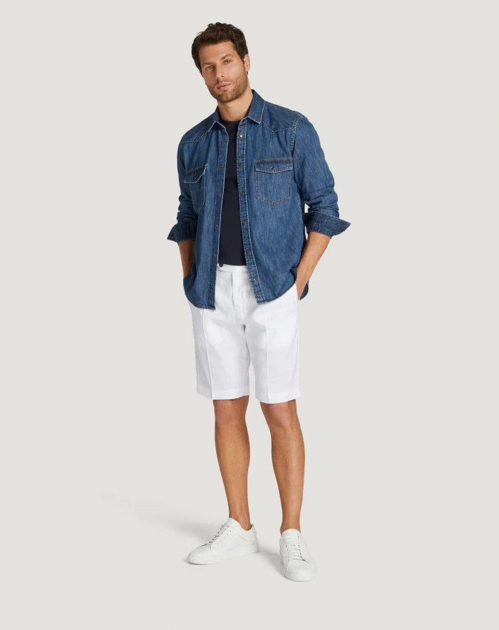 Pantaloni Torino Bermuda in lino stretch délavé Presa