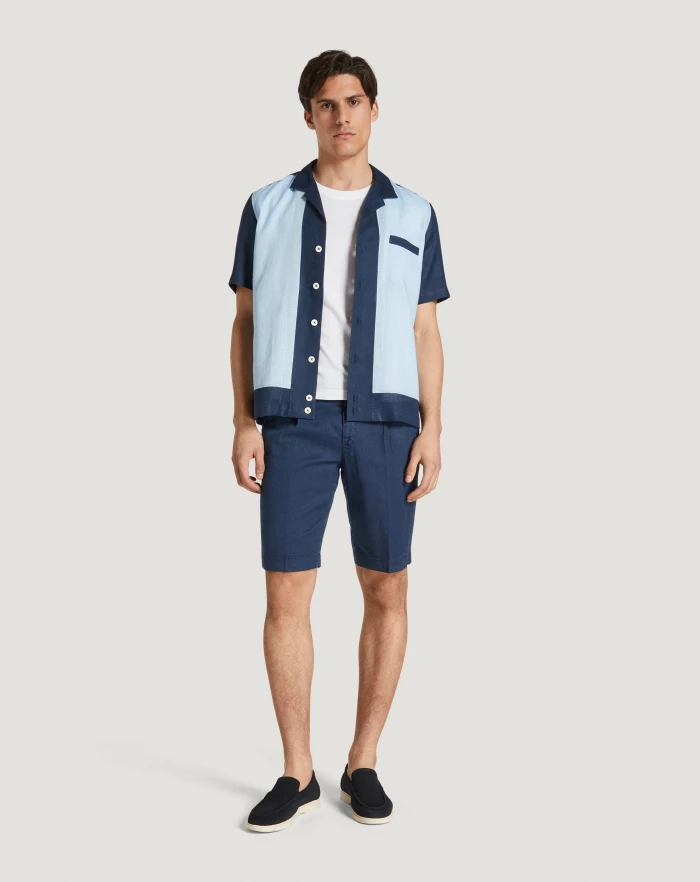 Pantaloni Torino Bermuda in lino stretch délavé Offerta