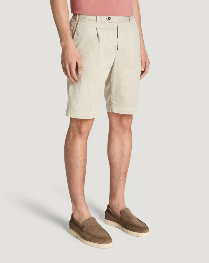 Pantaloni Torino Bermuda in lino stretch délavé Economico