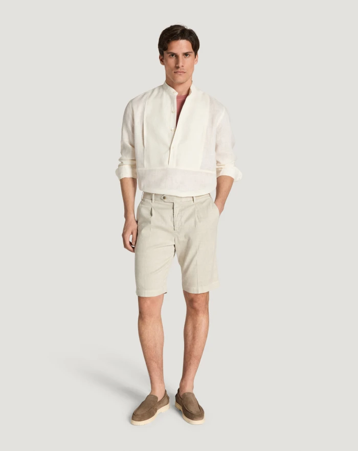 Pantaloni Torino Bermuda in lino stretch délavé Economico