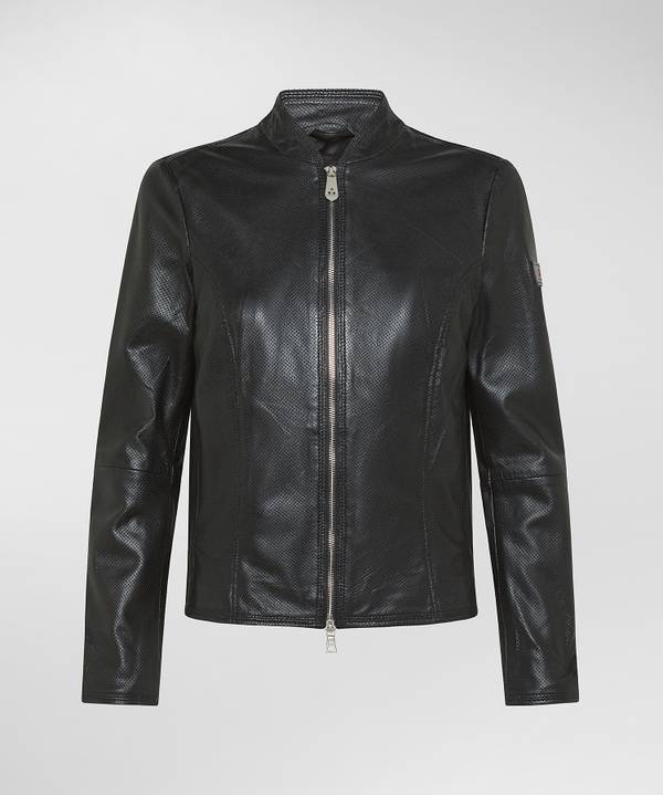 Peuterey Giacca biker lucida in pelle traforata Grandi sconti
