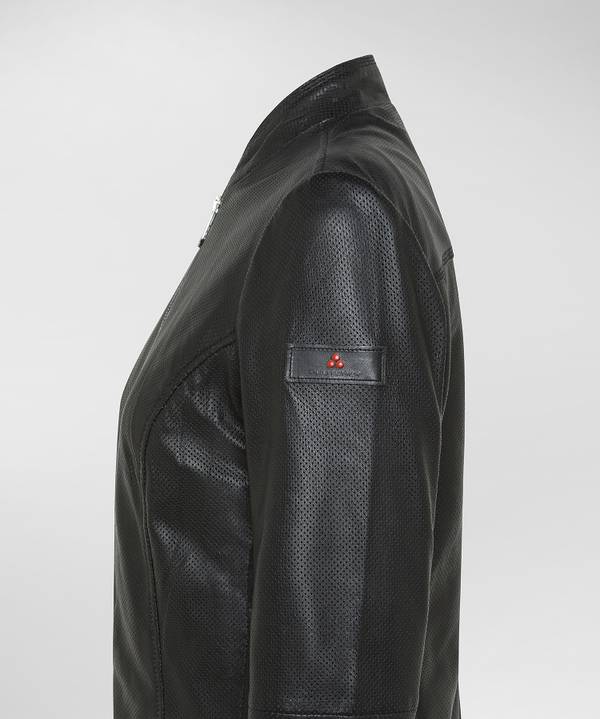 Peuterey Giacca biker lucida in pelle traforata Grandi sconti