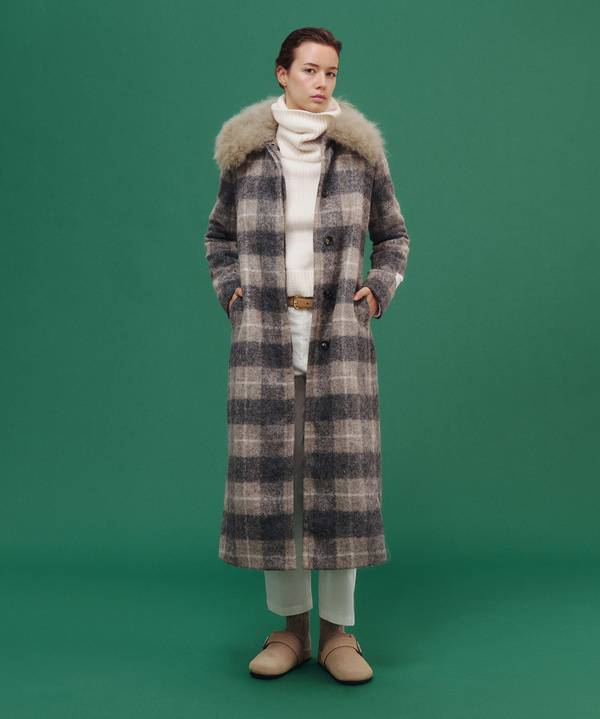 Peuterey Cappotto Checked, Lungo E Avvitato Con Pelliccia Nuovi prodotti