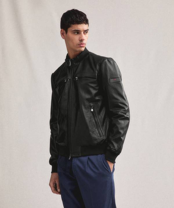 Peuterey Giacca in pelle con dettagli in maglina Black Friday Prezzi