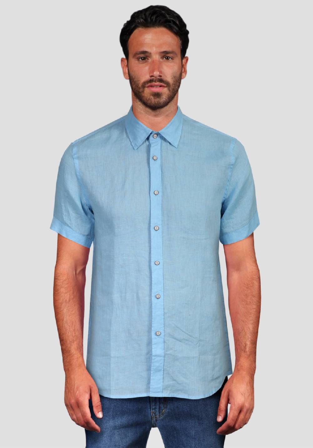 Primo Emporio Camicia Lino Mezza Manica - Turchese