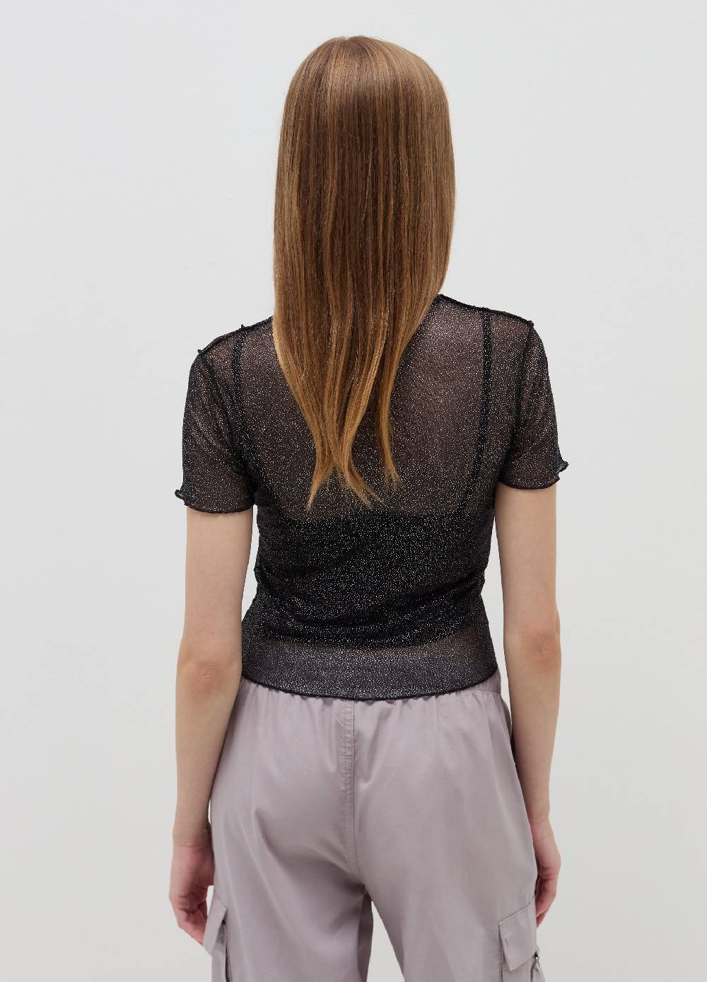 B. ANGEL T-shirt crop in mesh con profili ondulati Convenienza