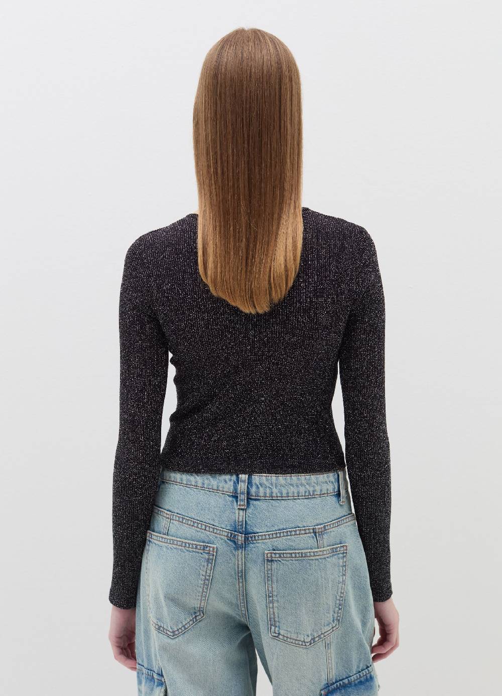 B. ANGEL T-shirt a costine in lurex con maniche lunghe Shopping Online