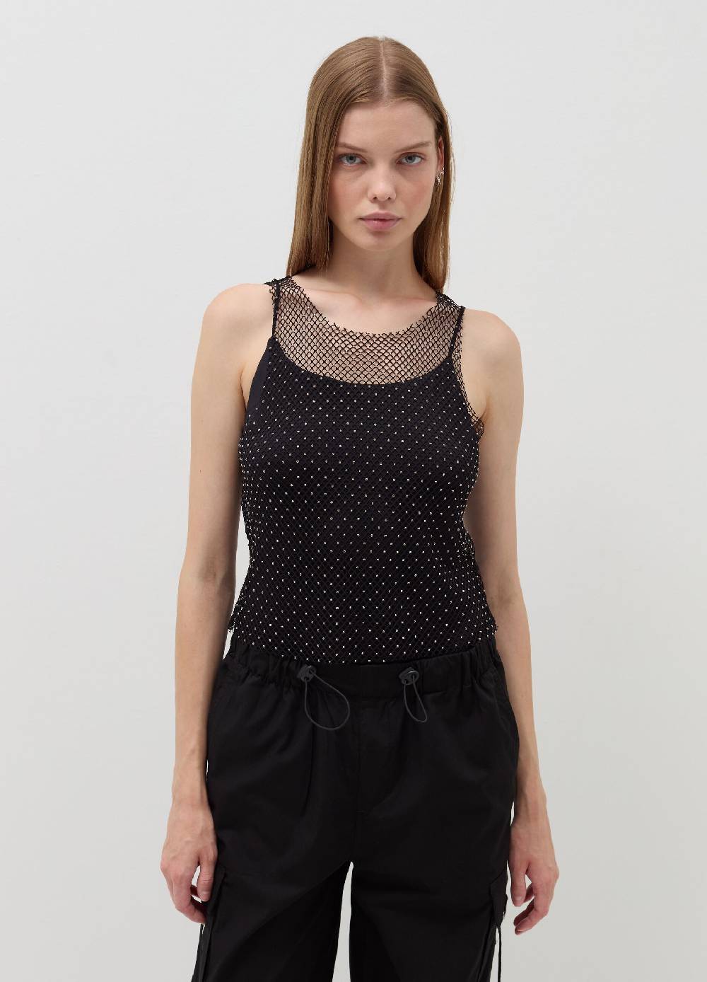 B. ANGEL Tank top in rete con micro strass In Vendita
