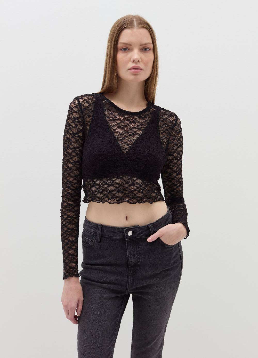 B. ANGEL T-shirt crop effetto pizzo Qualità Garantita