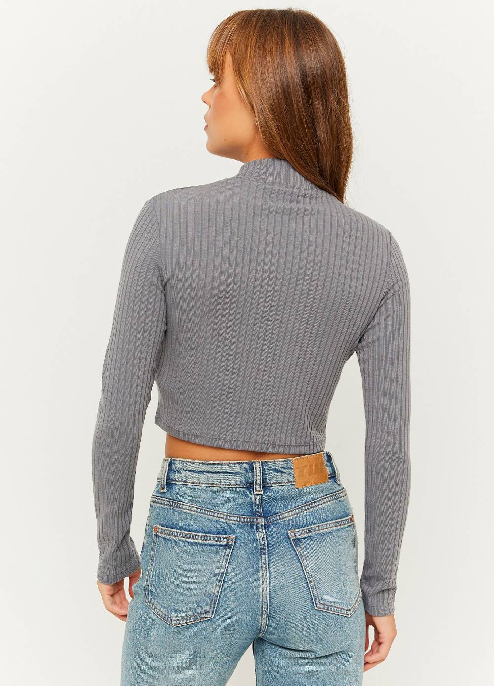 TALLY WEIJL T-shirt cropped a coste piatte mock neck Saldi