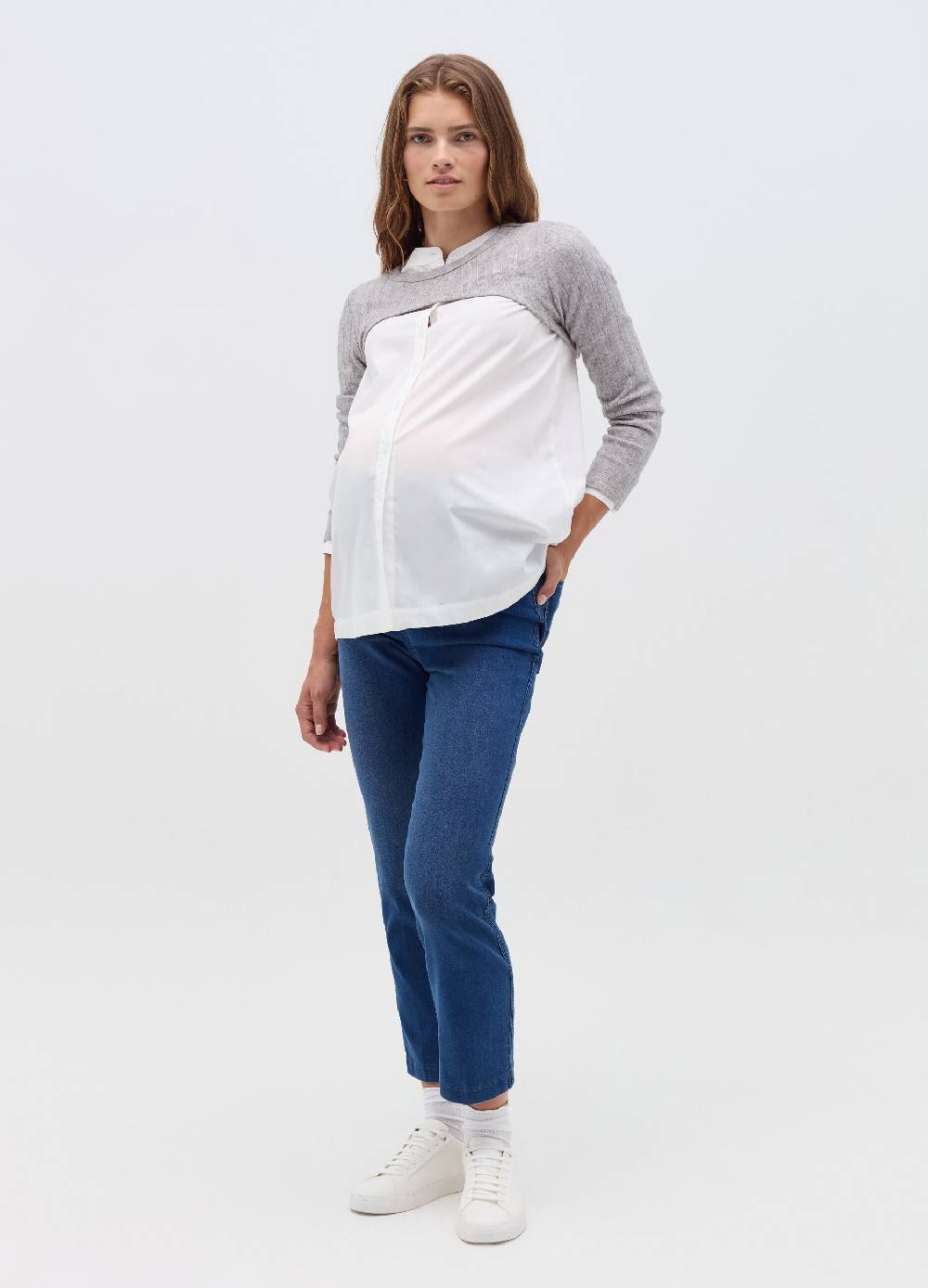 NICOL CARAMEL T-shirt premaman crop a coste piatte