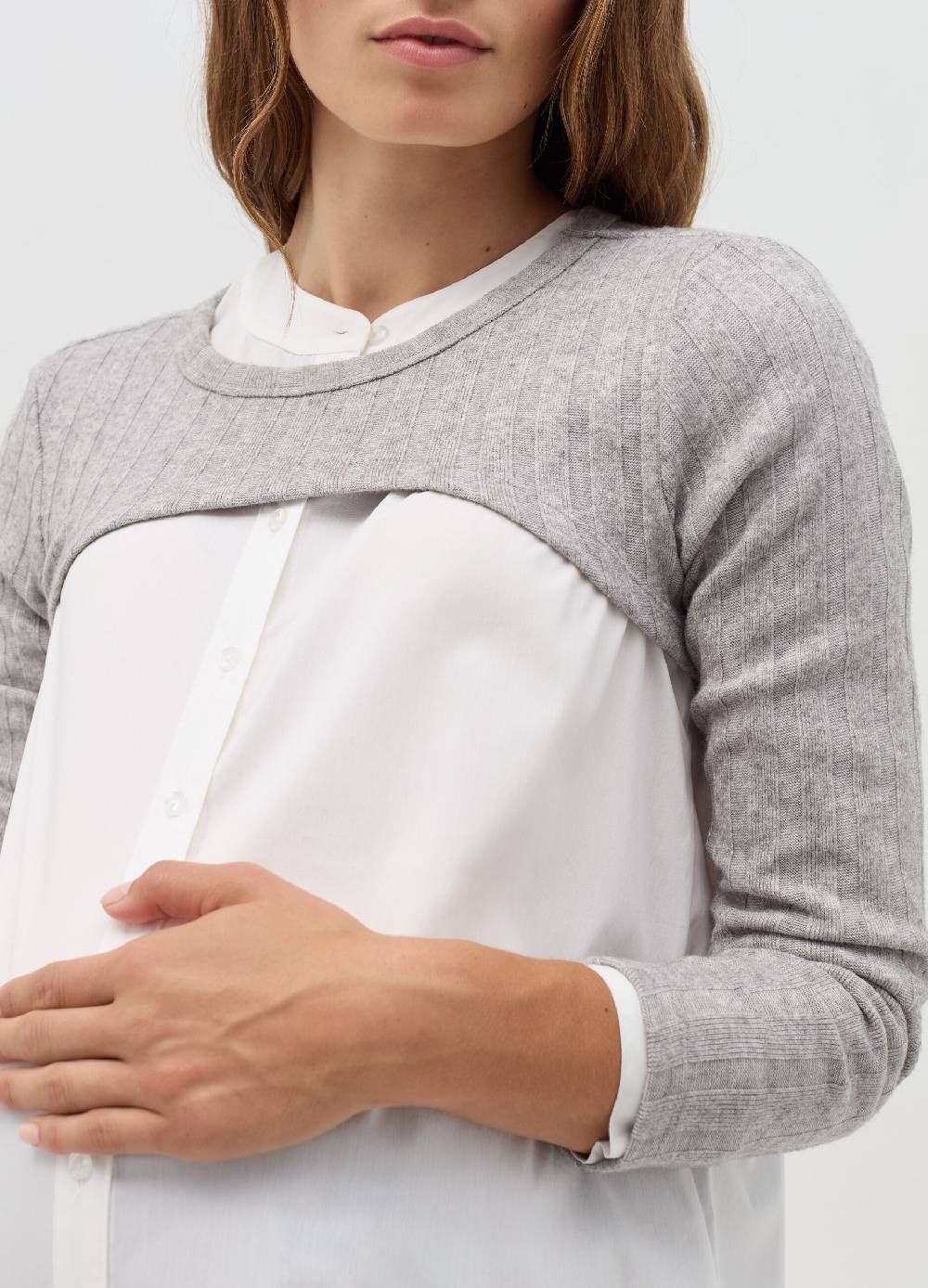 NICOL CARAMEL T-shirt premaman crop a coste piatte Nuova