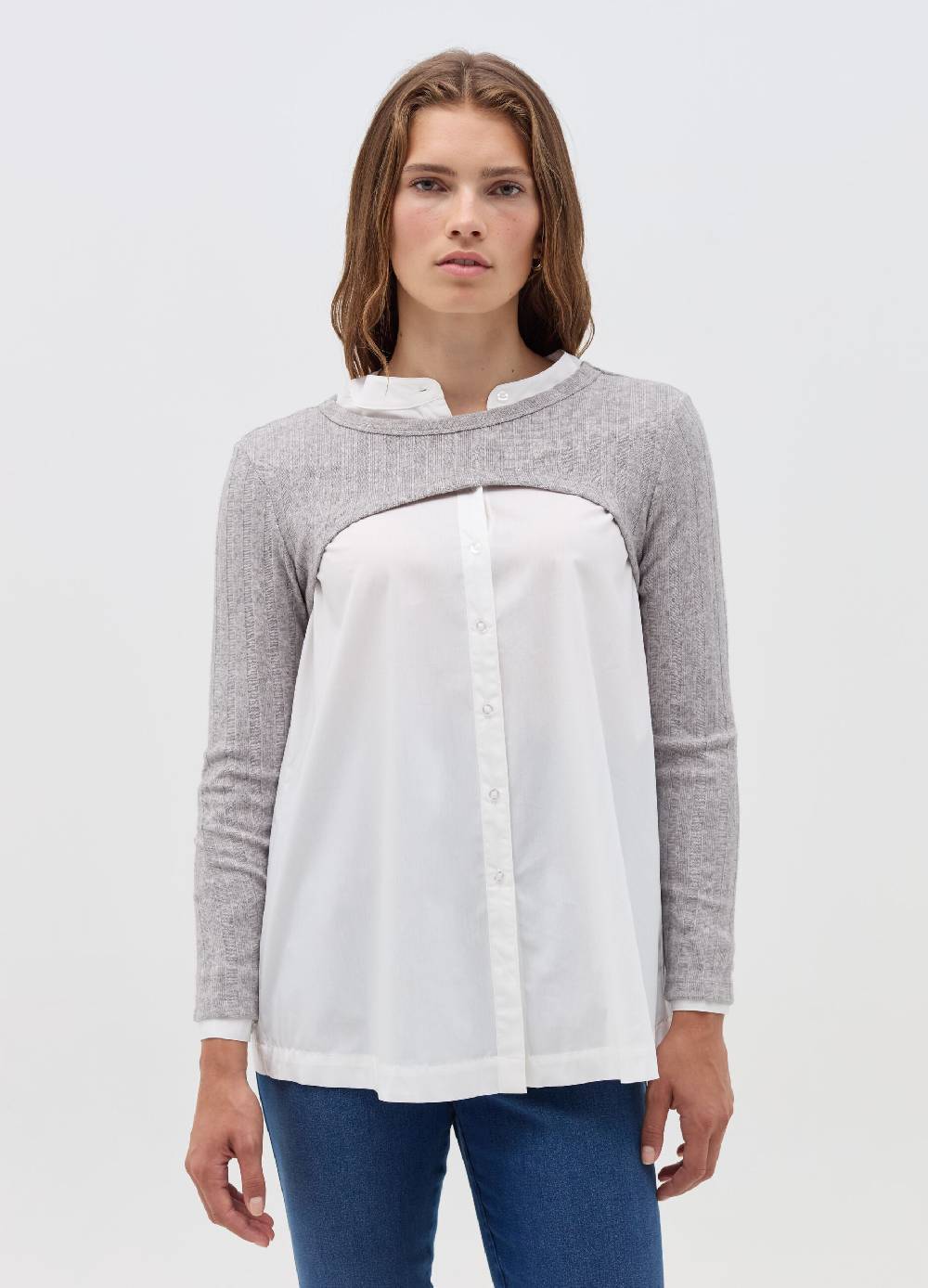 NICOL CARAMEL T-shirt premaman crop a coste piatte Nuova