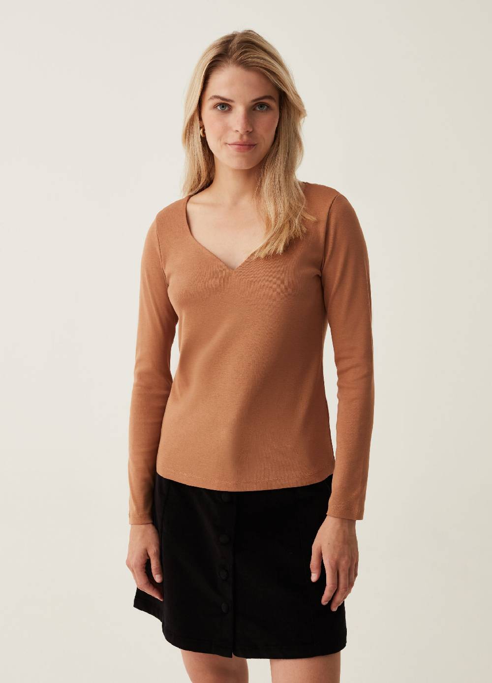 OVS T-shirt a maniche lunghe con scollo a cuore Nuovo