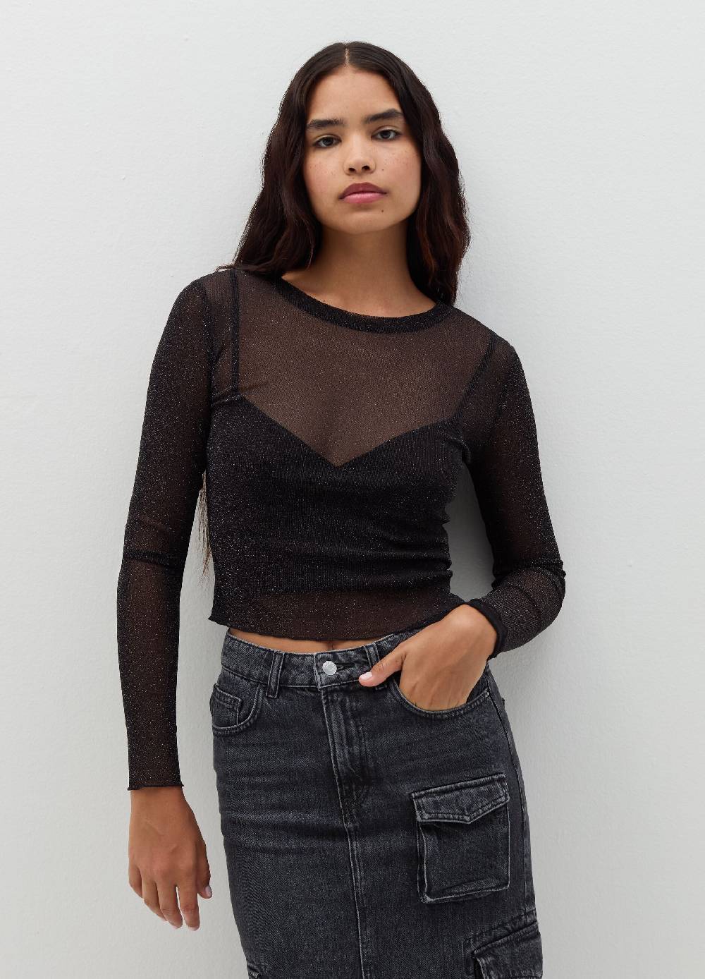 B. ANGEL T-shirt maniche lunghe in mesh con lurex Spedizione Gratuita