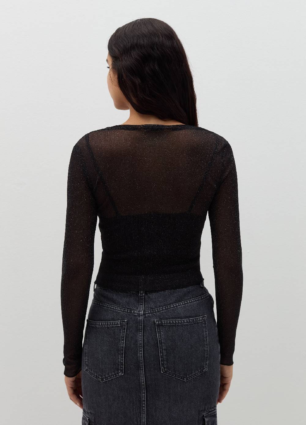 B. ANGEL T-shirt maniche lunghe in mesh con lurex Spedizione Gratuita