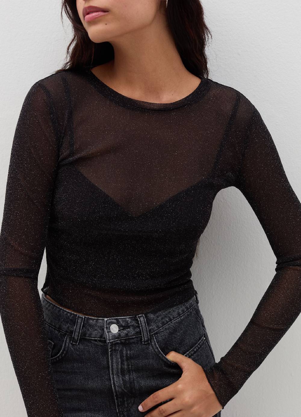 B. ANGEL T-shirt maniche lunghe in mesh con lurex Spedizione Gratuita