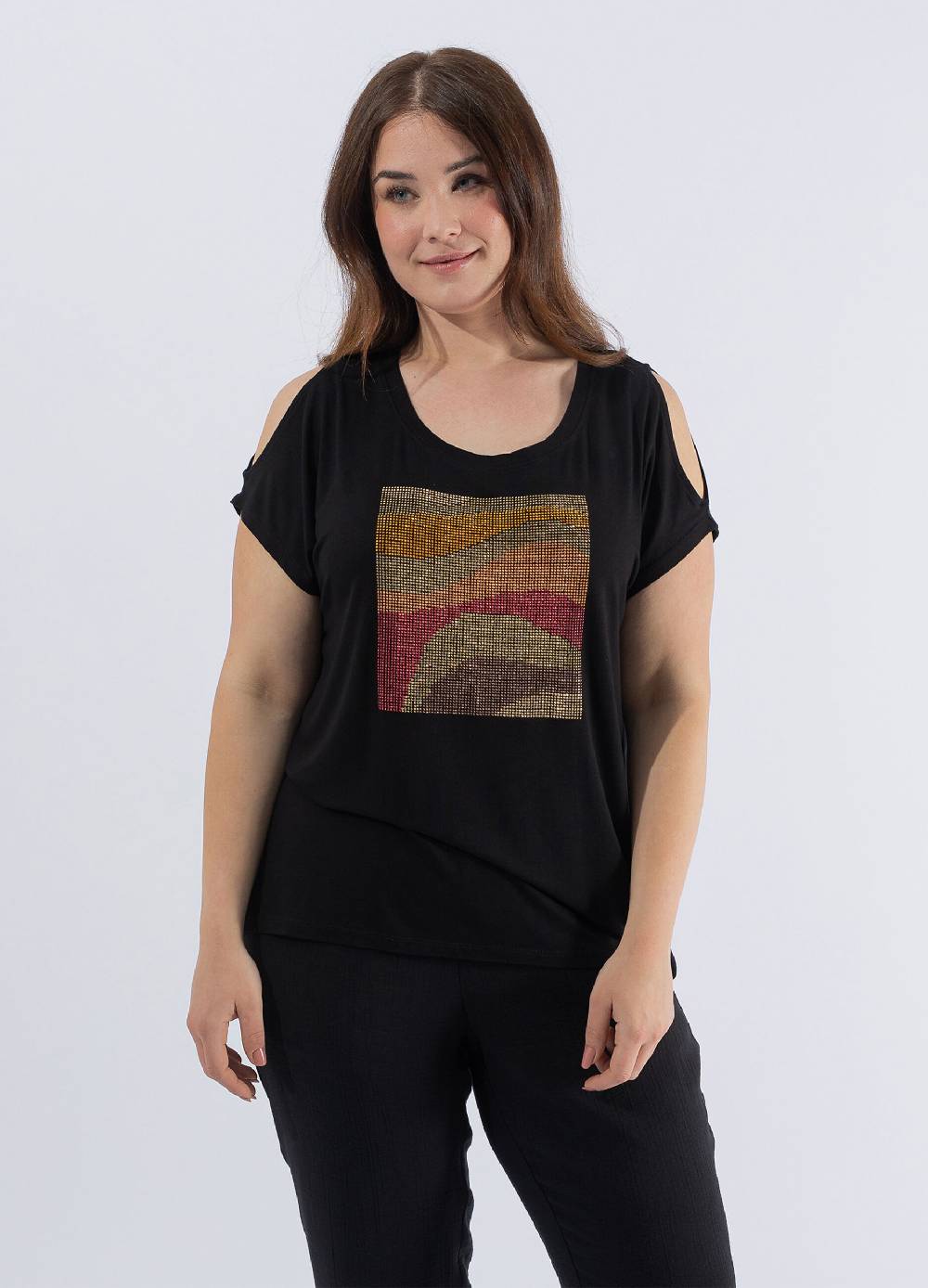 OCTOBER T-shirt con strass multicolore Curvy