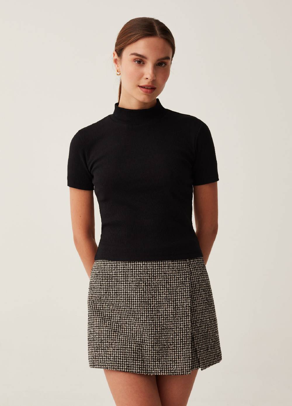 B. ANGEL T-shirt a costine sottili mock neck Hotsell
