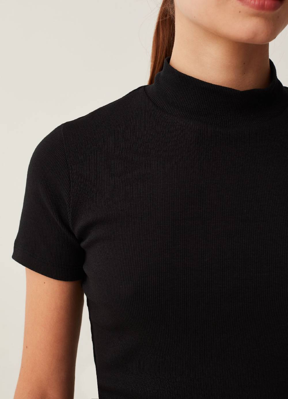 B. ANGEL T-shirt a costine sottili mock neck Hotsell