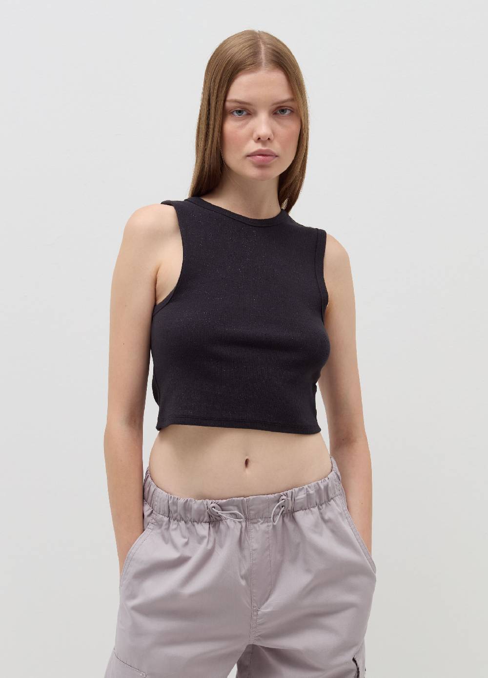 B. ANGEL Tank top crop a costine con lurex Qualità Garantita