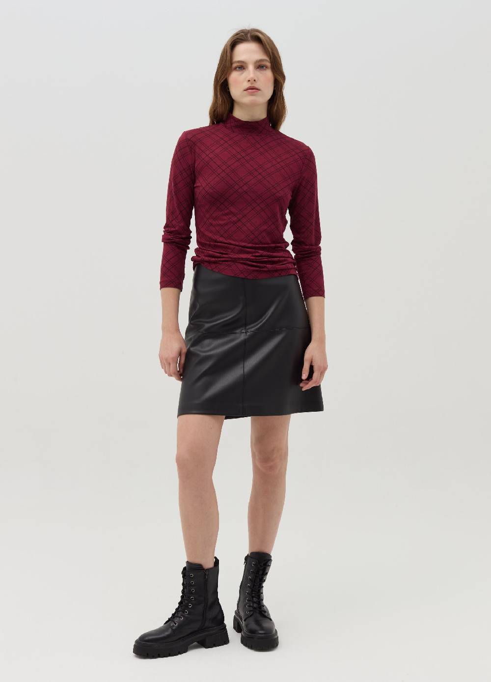 OVS T-shirt mock neck con fantasia check Saldi Di Fabbrica