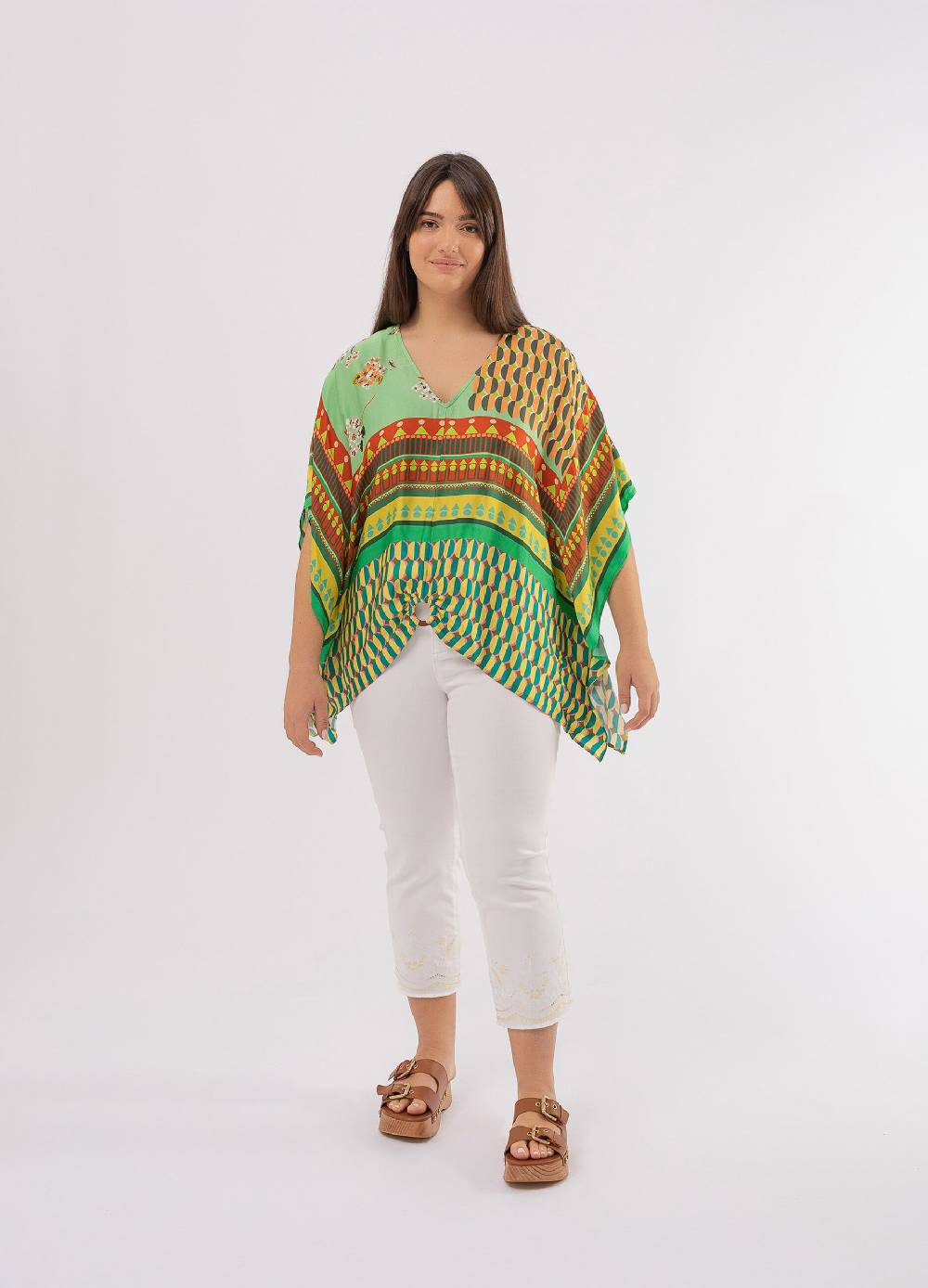 OCTOBER Poncho con anello stampa multicolore Curvy Rilascio limitato