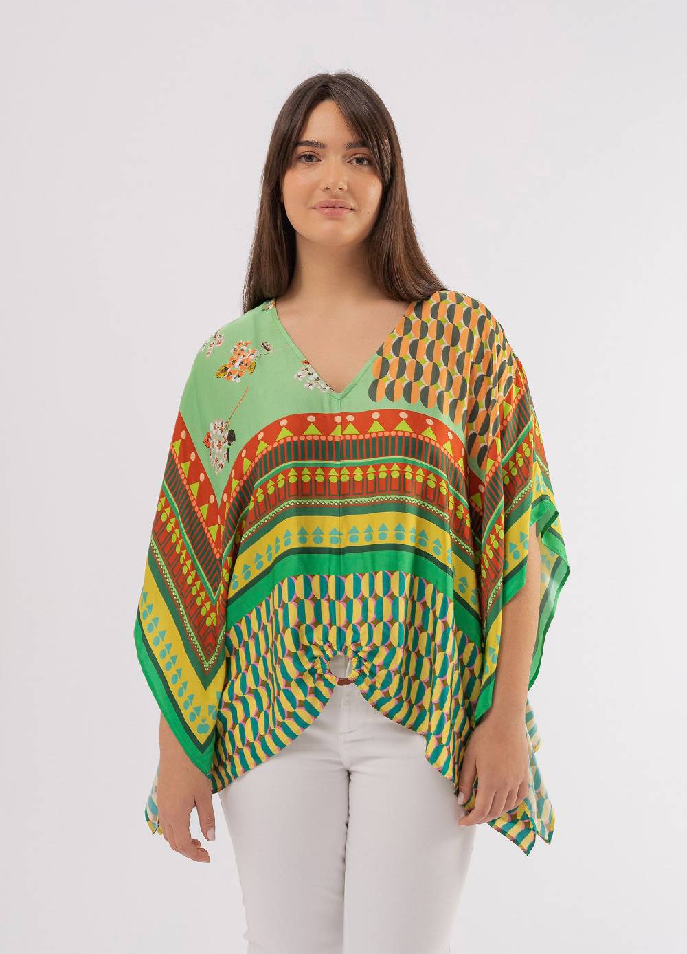 OCTOBER Poncho con anello stampa multicolore Curvy Rilascio limitato